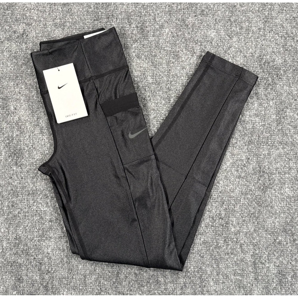 Nike One Girls M 10-12 Years Black Shimmer Dri-FIT Training Leggings Pockets NWT